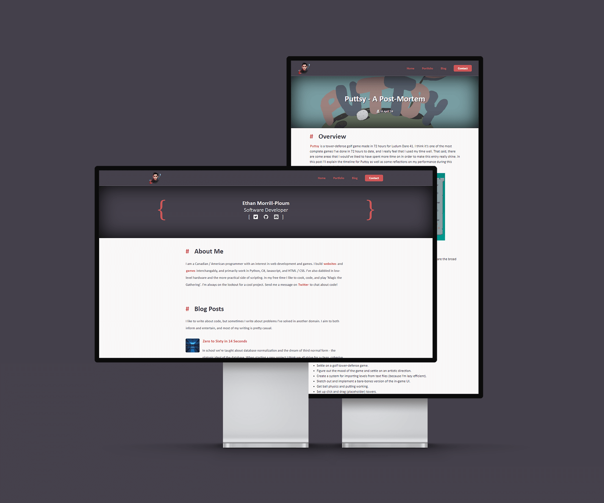 A mockup of the site on desktop displays.